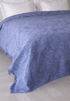 Покрывало 150x200см LUCKY Листья с бахромой синее 100% хлопок 000000000001212554