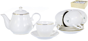 Сервиз чайный 13 предметов (чашка 235мл/блюдце-6шт/подставка) белый с золотом 000000000001178607