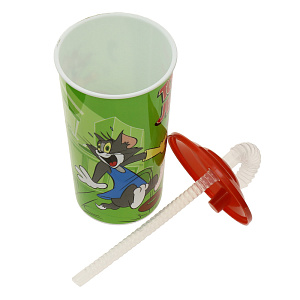 Бокал с крышкой и трубочкой Том и Джерри, 450мл, пластик 000000000001171352