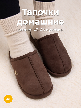 Тапочки домашние 42-43 угги мужские коричневый полиэстер/ПВХ 000000000001228810