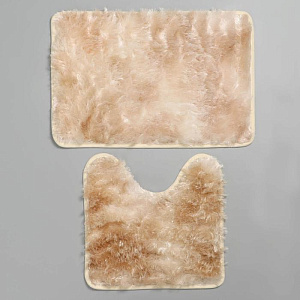 Набор ковриков для ванны и туалета 2шт 35х40см 40х60см ДОЛЯНА Пушистик бело-коричневый полиэстер 000000000001211498