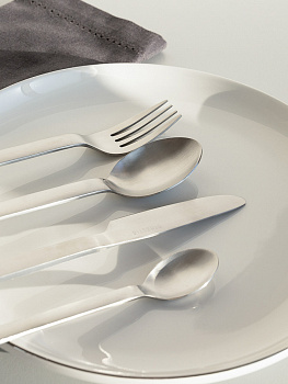 Набор столовых приборов 4 предмета (ложка чайная, ложка столовая, нож столовый, вилка столовая) DE'NASTIA Грант серебристый нержавеющая сталь 000000000001229639