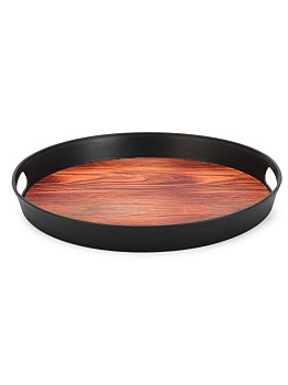 Поднос 35х35х3см круглый декор дерево/черный полипропилен 000000000001227896