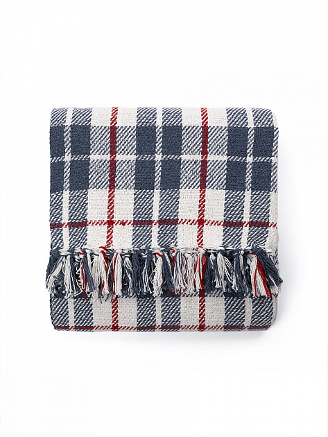 Покрывало 150x200см DE'NASTIA клетка синий/белый хлопок 000000000001229646