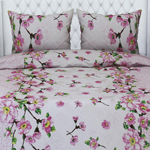 Комплект постельного белья 1,5-спальный ТРАДИЦИЯ Саккура рис025 Вид9/2 розовый белоземельная бязь хлопок 100% 000000000001207155