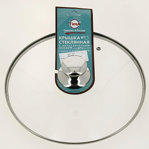 Крышка 28см TIMA круглая НЖС ручка металлический обод стекло 000000000001200710