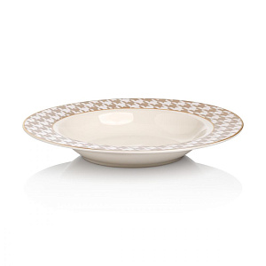 Тарелка суповая 21,5см DE'NASTIA Гусиная лапка белый/бежевый фарфор 000000000001221012