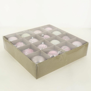 Набор новогодних шаров 16шт 8см розовый/нежно-розовый/шампань пластик 000000000001209029