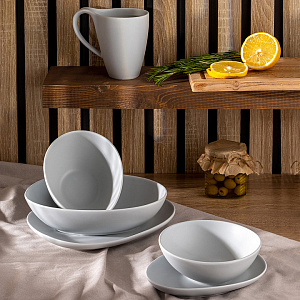 Тарелка суповая 500мл DE'NASTIA Оливки-однотон серый фарфор 000000000001225126