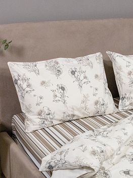 Комплект постельного бельяЕвроDE'NASTIAБотаника принт(наволочки50x70см1шт,70x70см1шт,пододеяльник200x220,простыня230x260)белый/бежевыйСатин-твилХлопок 000000000001230676