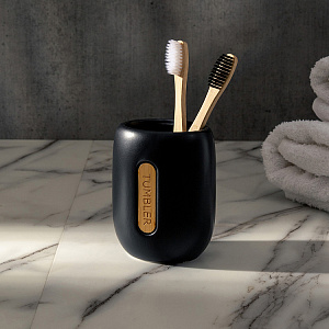 Стакан для зубных щеток 8,2x6,5x10,5см DE'NASTIA BAMBOO черный керамика 000000000001225138