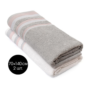 Набор махровых полотенец 2 шт 70x140см LUCKY серый/белый хлопок 100% 000000000001216095