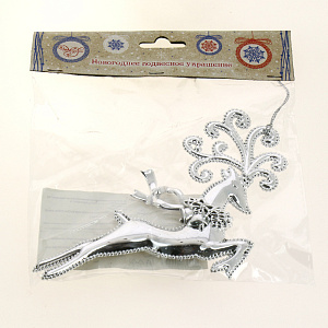 Новогоднее подвесное елочное украшение Косуля серебряная из полипропилена / 12x10,8x1,5см арт.78489 000000000001179740