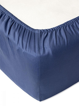 Проcтыня натяжная 200x200+25см DE'NASTIA синий 100%хб сатин C010883 000000000001204409