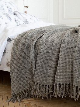 Плед 150x200см DE'NASTIA плетеный серый хлопок/шенилл 000000000001230285