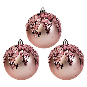 Набор новогодних шаров 3шт 8см Подтеки нежно-розовый пластик 000000000001208652