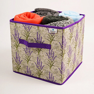 Коробка для хранения 30x30x30см РУТАУПАК ЛАВАНДА квадрат без крышки ручки ткань 000000000001211964