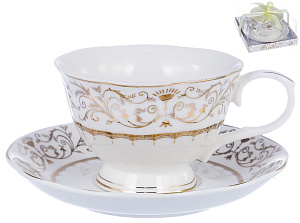 Чайная пара чашка 220мл+ блюдце, белая с золотом, подарочная упаковка,107-04029 000000000001177810