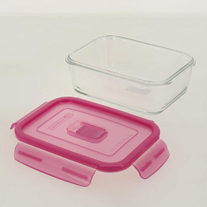 Контейнер стеклянный прямоугольный с розовой крышкой 820мл PURE BOX ACTI 000000000001182549
