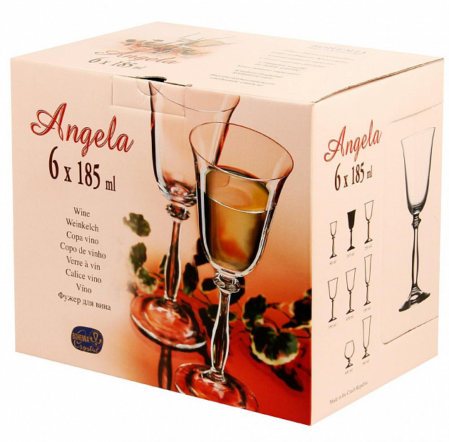 Набор бокалов для вина 6шт 185мл BOHEMIA CRISTAL Анжела стекло 000000000001007897