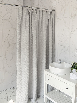 Шторка для ванной 200x200см DE'NASTIA Жатка с водоотталкивающей пропиткой светло-серый полиэстер 000000000001219121