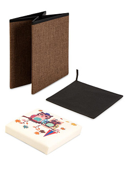 Пуфик куб 35х35х35см складной этно совы бежево-коричневый лен 000000000001226423