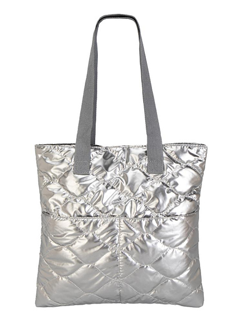 Сумка шоппер 35х34см стеганная с карманами серебро полиэстер 000000000001229450