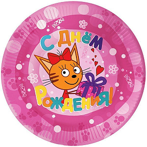 Набор тарелок для праздника 6шт 18см Дон Баллон Три Кота С Днем Рождения! розовый 000000000001211886