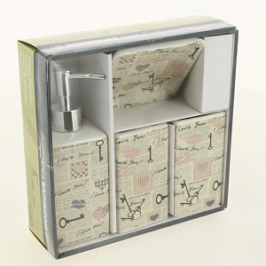 Набор для ванной 4 предмета ДОЛЯНА Париж мыльница дозатор для мыла 2 стакана МИКС керамика пластик 000000000001209725