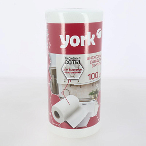 Салфетки универсальные 100шт 22,5х25см YORK Соты в рулоне текстурные 30%вискоза 70%полиэфир 000000000001206567