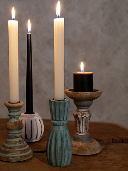 Подсвечник 10x10x15см  DE'NASTIA голубой дерево манго 000000000001230454