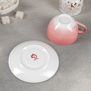 Пара чайная 220мл/13,5см ДОЛЯНА Млечный путь розовая фарфор 000000000001210611