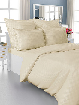 Проcтыня натяжная 200x200см DE'NASTIA бежевая сатин-клетка хлопок100% 000000000001208216