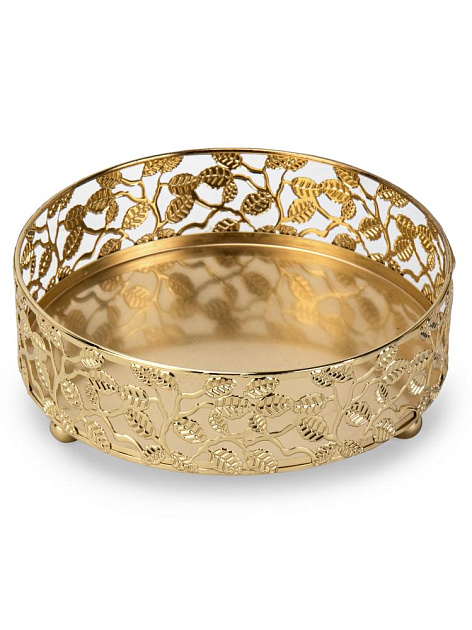 Поднос декоративный Лист 15см круглый золото металл 000000000001230170