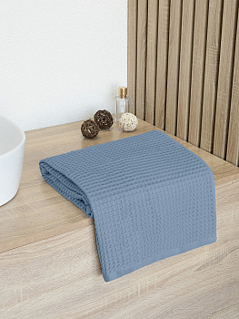 Полотенце вафельное 50x90см DE'NASTIA для бани/сауны 300гр синий хлопок 000000000001228558