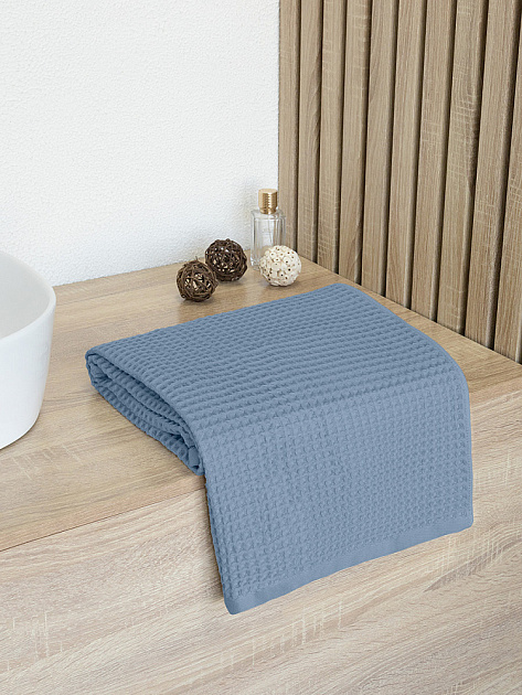 Полотенце вафельное 50x90см DE'NASTIA для бани/сауны 300гр синий хлопок 000000000001228558