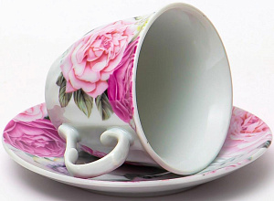 Набор чайный фарфор 12шт (6 чашек 220мл + 6 блюдец) подарочная упаковка Флора Пастель Olaff 124-01167 000000000001200546