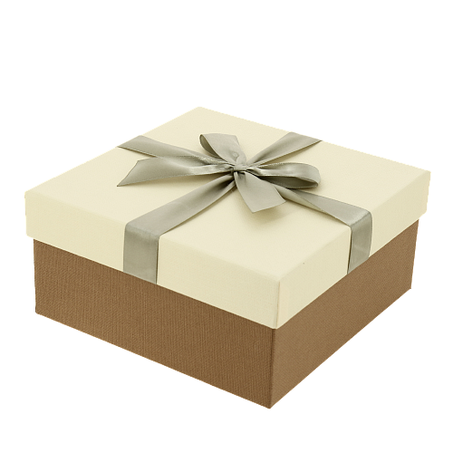 Коробка подарочная с бантом ЛЕН 210x210x110мм слоновая кость/ореховый квадрат тисненая бумага/бежевая лента 8128 Д10103К.086.3 000000000001205111