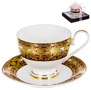Чайная пара (чашка 230мл) BALSFORD Саксония золото/красный подарочная упаковка с бантом фарфор 000000000001193941