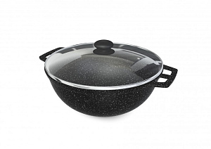 Казан 4,5л НЕВА МЕТАЛЛ ПОСУДА Каменная сферический стеклянная крышка черный гранит алюминий 000000000001212704