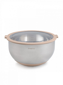 Миска 5л DE'NASTIA прозрачная крышка силиконовое дно бежевый нержавеющая сталь 000000000001228054