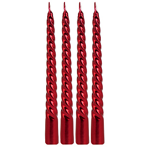 Набор свечей 4шт 20см витые красный парафин 000000000001214486