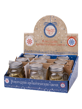 Новогодняя ароматизированная парафиновая свеча Кружки в шоубоксе, вылитая в стеклянной банке / 7.8х5х8.5см арт.78537 000000000001179742