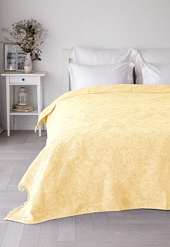 Покрывало 150x200см LUCKY Листья с бахромой желтое 100% хлопок 000000000001212553