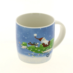 Кружка 380мл КОРАЛЛ Санта в самолете бочка низкая 000000000001180150