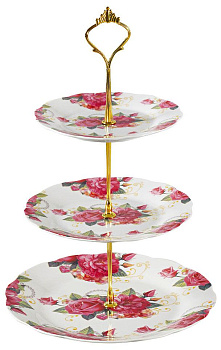 Этажерка-конфетница 3-х ярусная 15,5/18/23см Розы подарочная упаковка 000000000001181280
