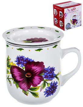 Кружка заварочная 350мл Olaff Флора с металлическим ситом подарочная упаковка фарфор 124-01151 000000000001203986