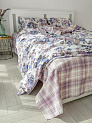 Комплект постельного белья1,5спDE'NASTIA(пододеяльник145х210см простыня150х215см наволочки50x70см-2шт)Dream Пионы/Клетка фиолетовый/белый жатый хлопок 000000000001227499