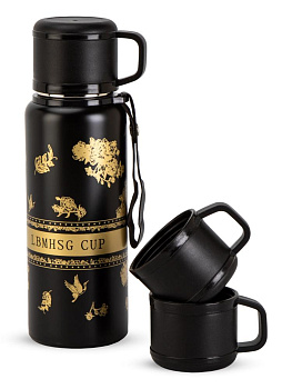 Термос 600мл ST с клапаном +2 кружки черный нержавеющая сталь 000000000001229290