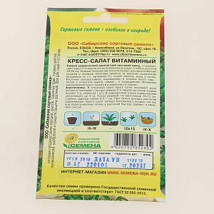 Семена Салат-кресс Витаминный 1г Р (ссс) ЛИДЕР ПРОДАЖ! СС010268 пакет 000000000001195307